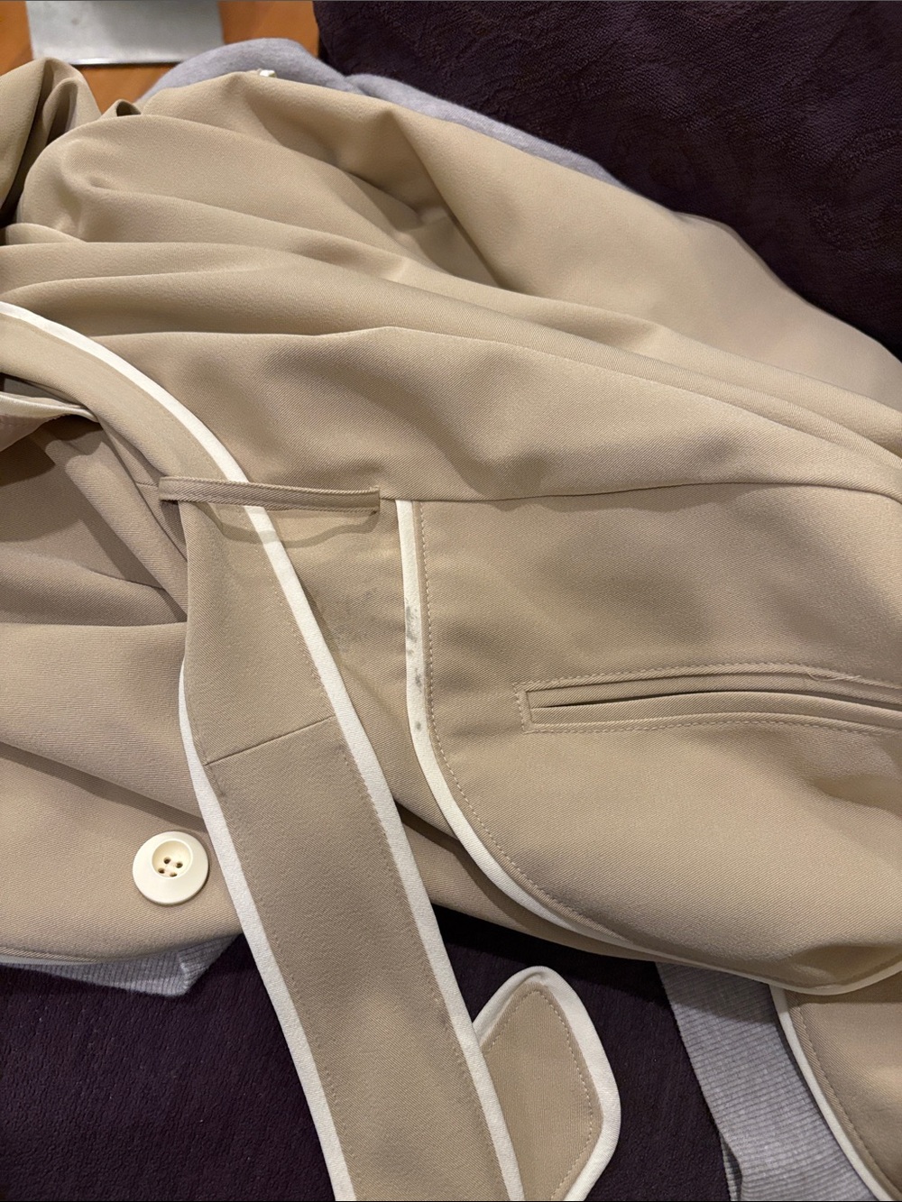 Harve Benard Beige Trench Coat with Cream Piping - Picture 7 of 9